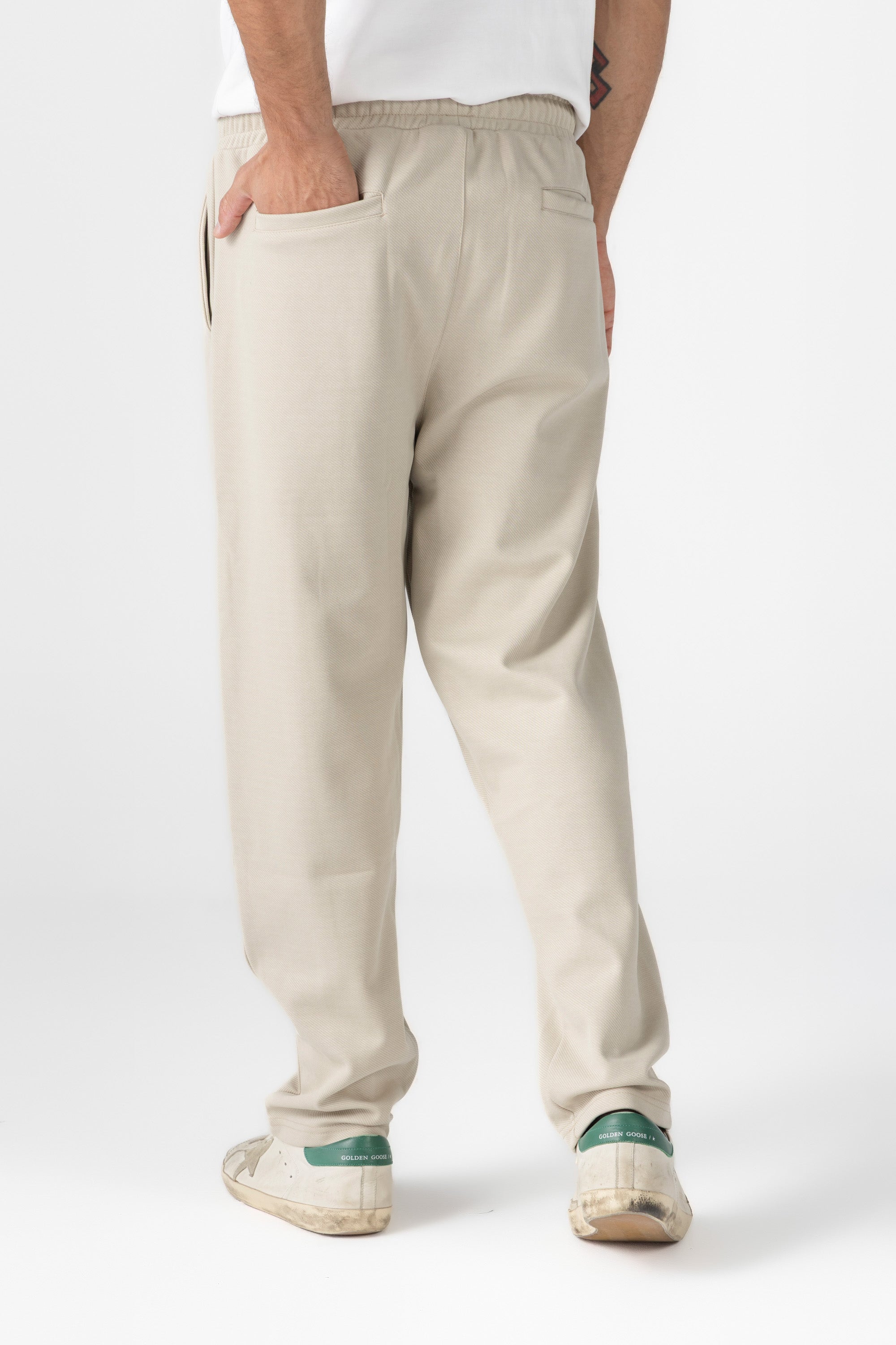 Beige Diagonal Textured Pants