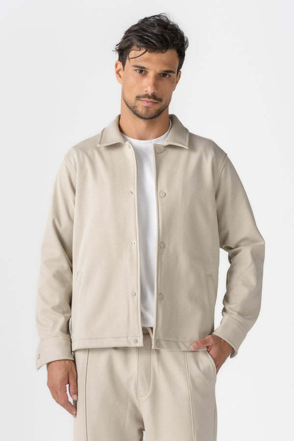 Beige Diagonal Textured Overshirt