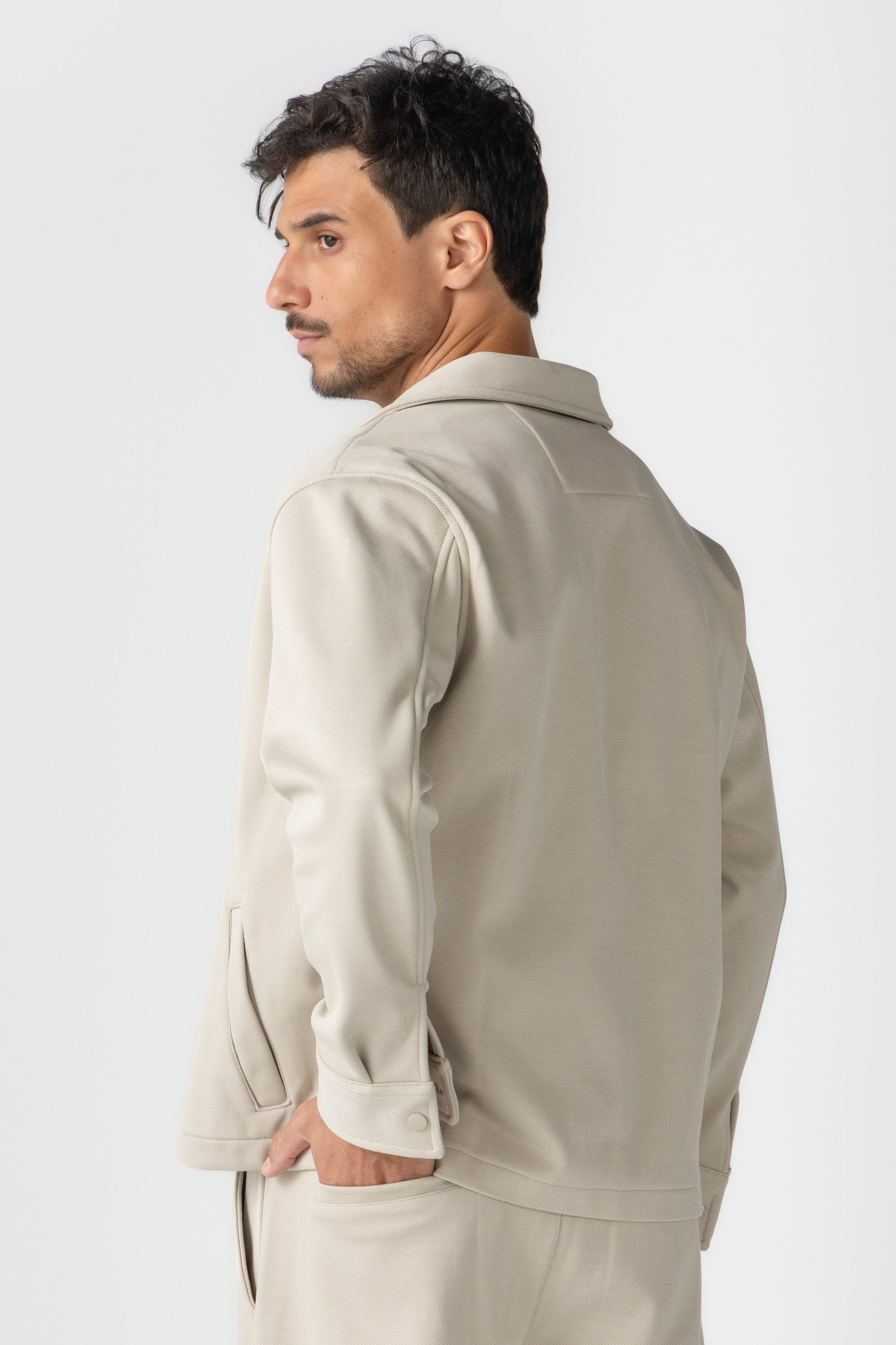 Beige Diagonal Textured Overshirt