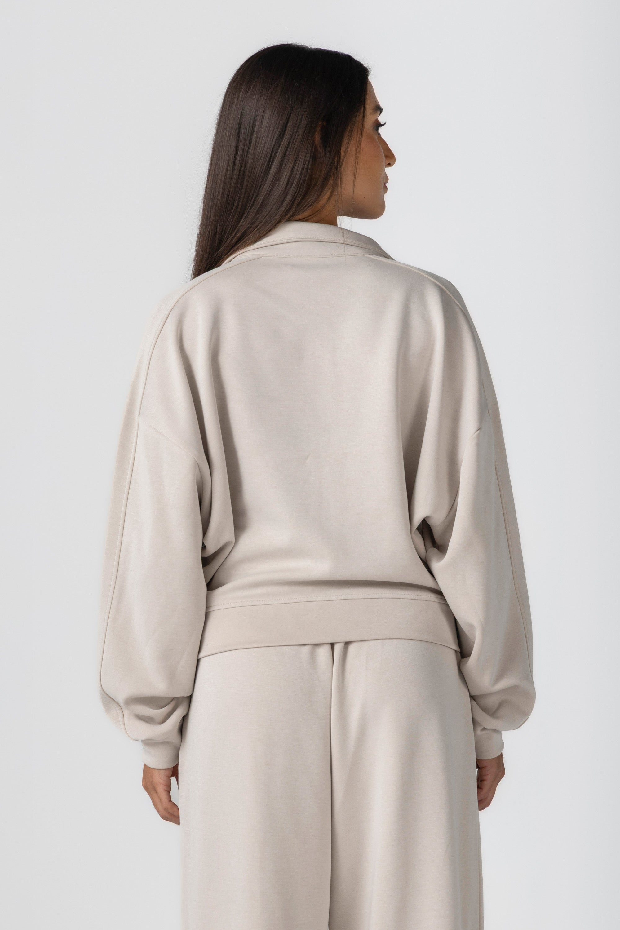 Cream Modal Zipper Jacket