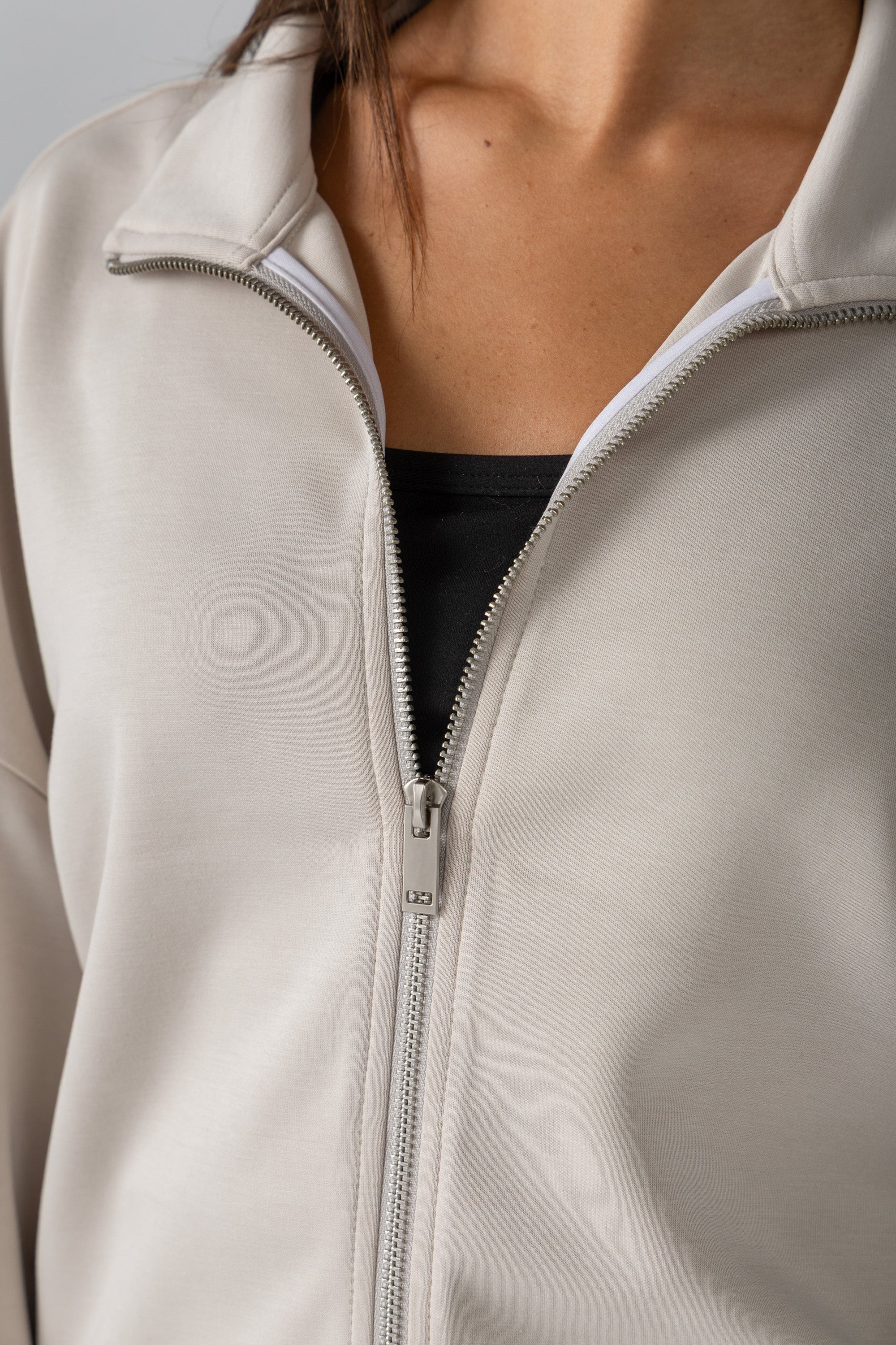 Cream Modal Zipper Jacket