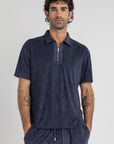 Navy Terry Towel Zip Polo