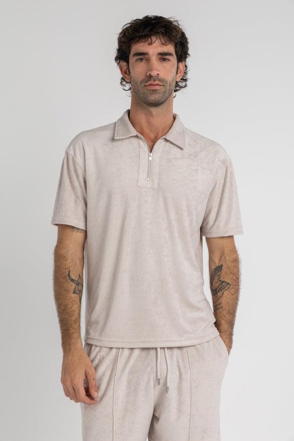 Taupe Terry Towel Zip Polo
