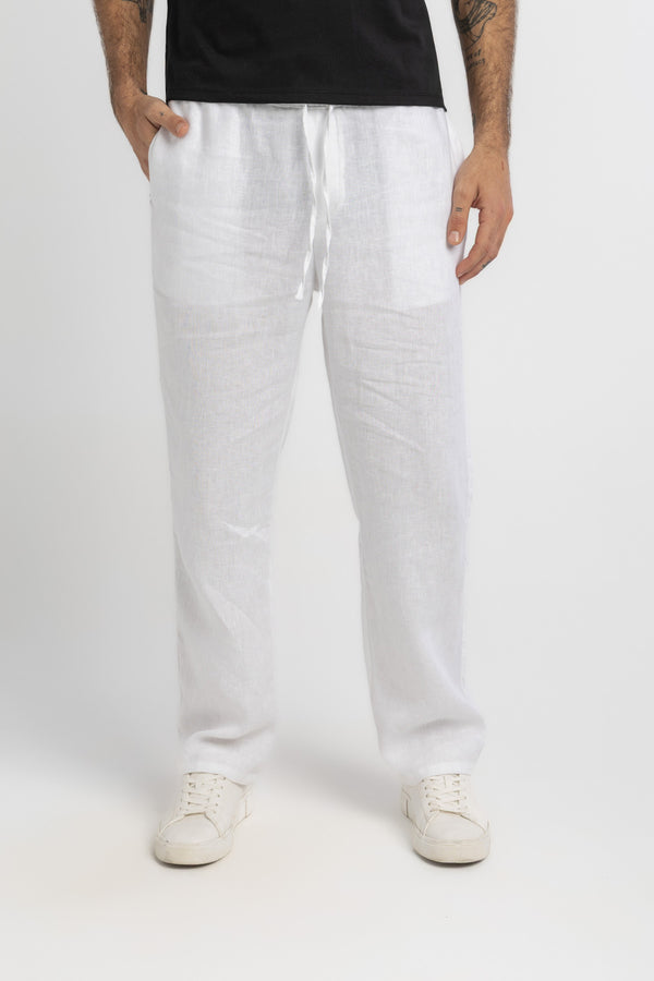 White Wide Leg Linen Pants