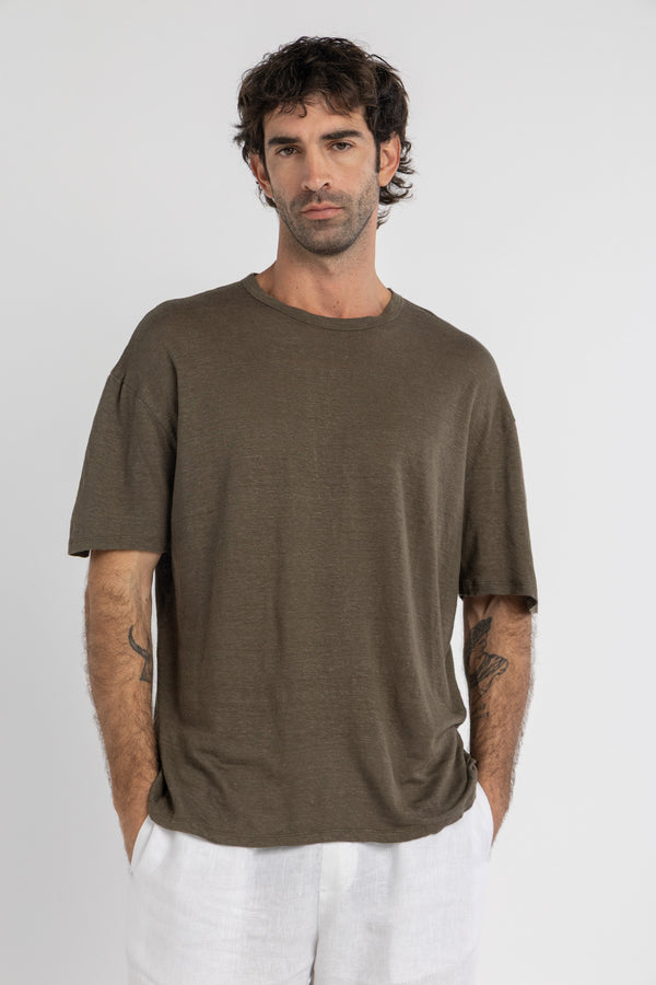 Khaki Pure Linen T-Shirt