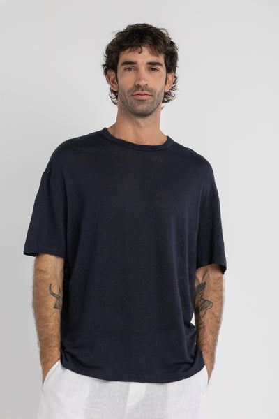 Navy Pure Linen T-Shirt