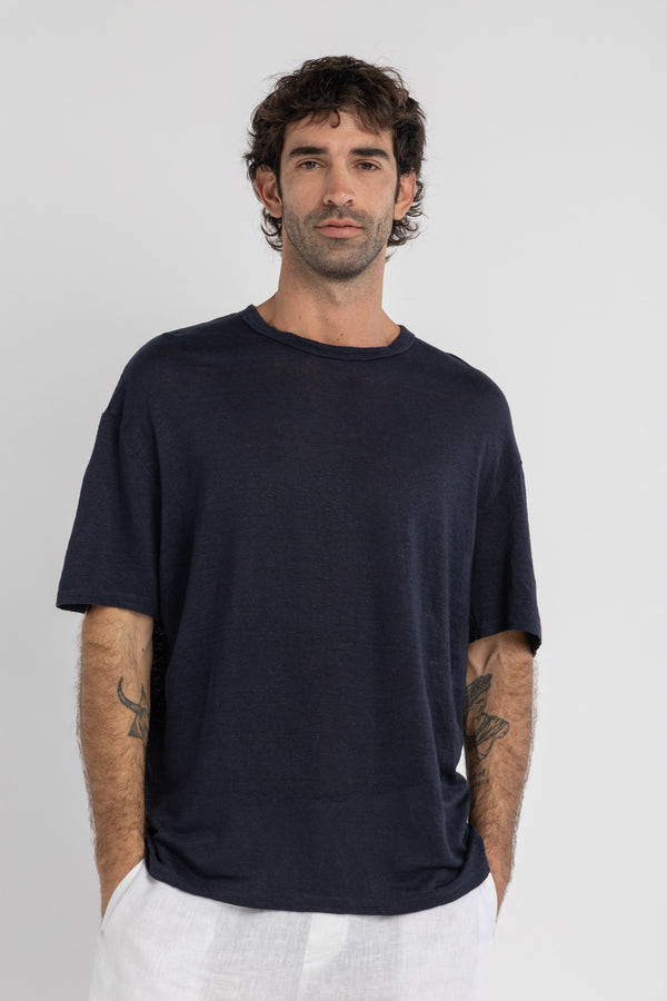 Navy Pure Linen T-Shirt