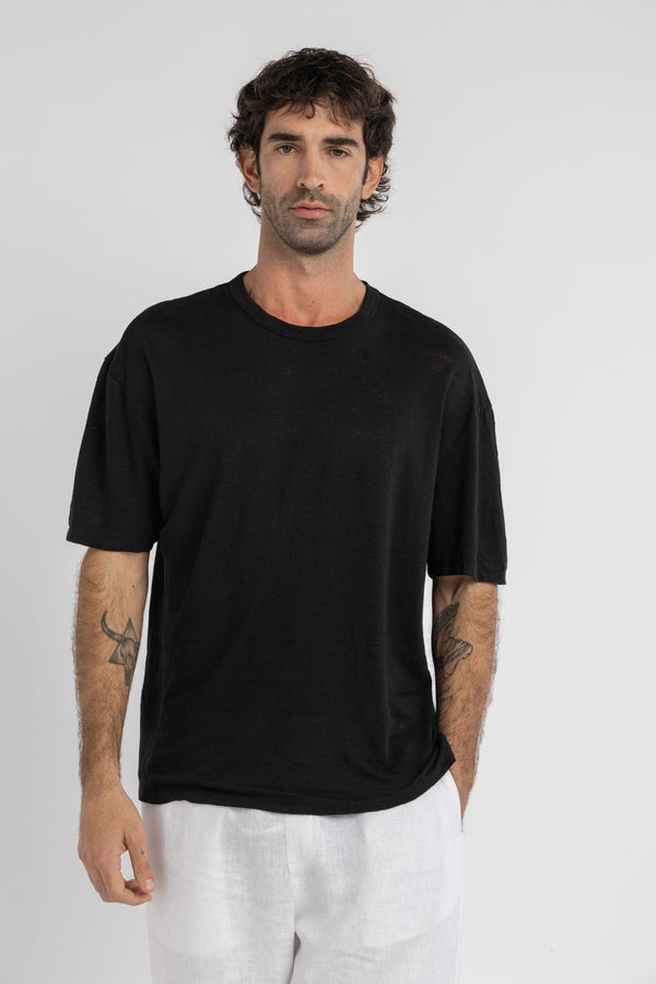 Black Pure Linen T-Shirt