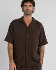Brown Linen Crinkle Cuban Shirt