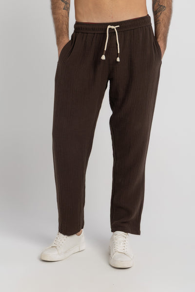 Brown Linen Crinkle Pants