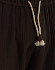 Dark Brown Linen Crinkle Pants