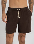 Dark Brown Linen Crinkle Shorts