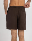 Dark Brown Linen Crinkle Shorts