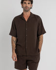 Dark Brown Linen Crinkle Shorts