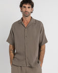 Olive Linen Crinkle Cuban Shirt