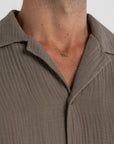 Olive Linen Crinkle Cuban Shirt