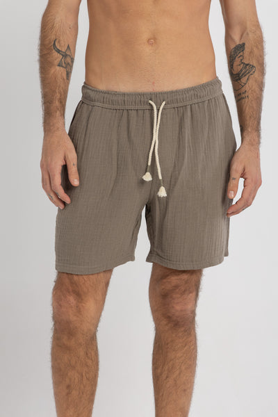 Olive Linen Crinkle Shorts