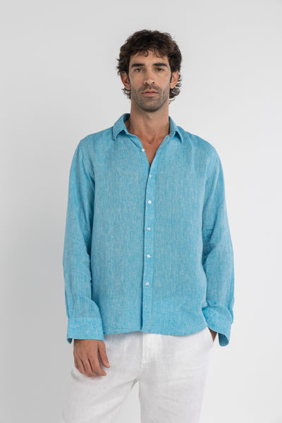 Aqua Teal Linen Shirt