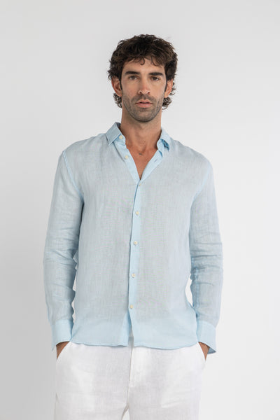 Men's Sky Blue Linen Shirt