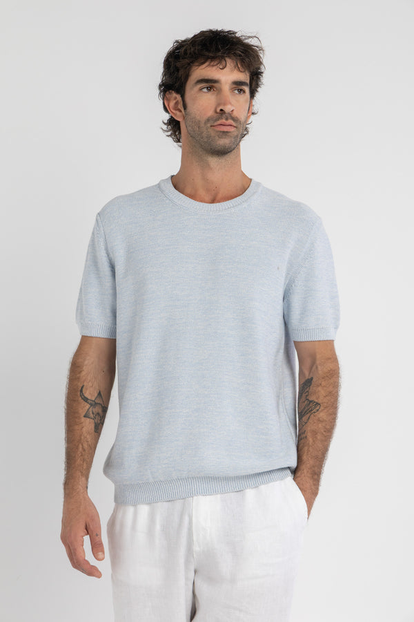 Sky Blue Knitted Two Tone T-Shirt