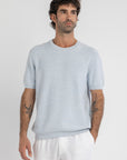 Sky Blue Knitted Two Tone T-Shirt