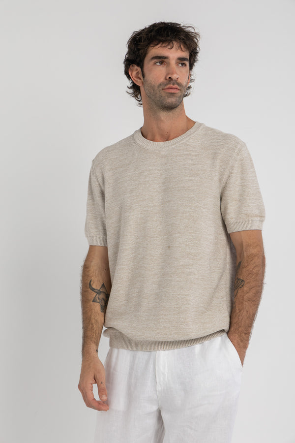Beige Knitted Two Tone T-Shirt