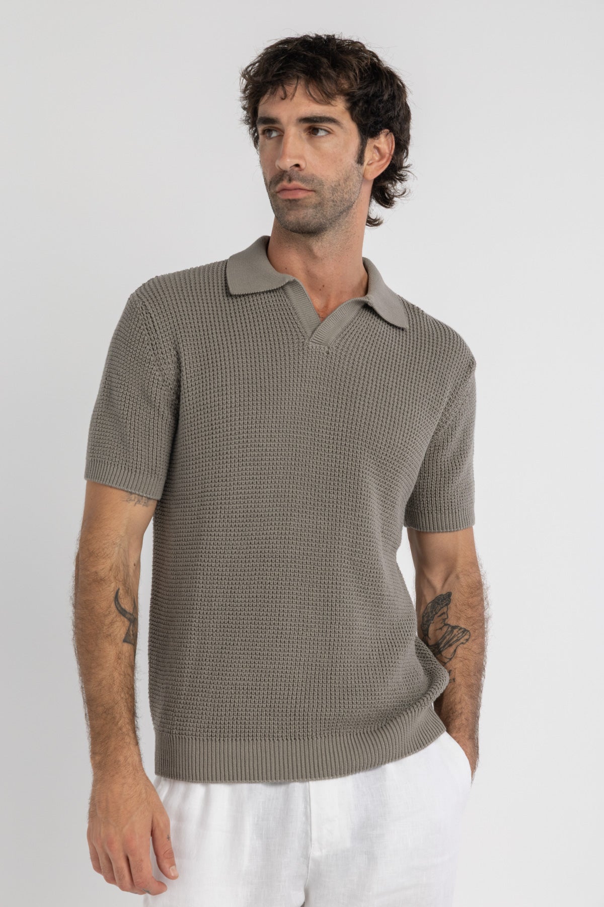 Olive Crochet Knit Polo – Kai Collections