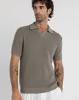 Olive Crochet Knit Polo