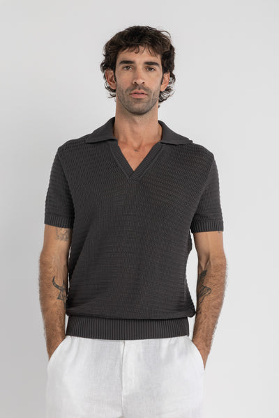 Charcoal Heavy Knit Polo