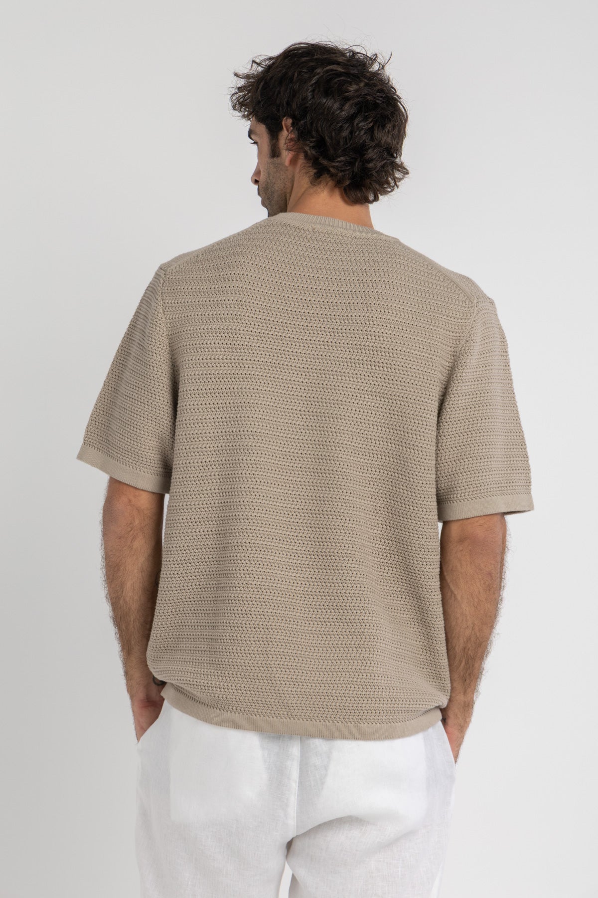 Beige Crochet Knit T-Shirt – Kai Collections