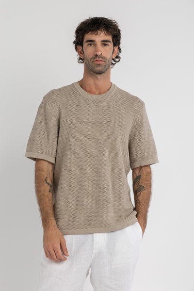 Beige Crochet Knit T-Shirt