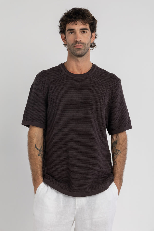 Brown Crochet Knit T-Shirt