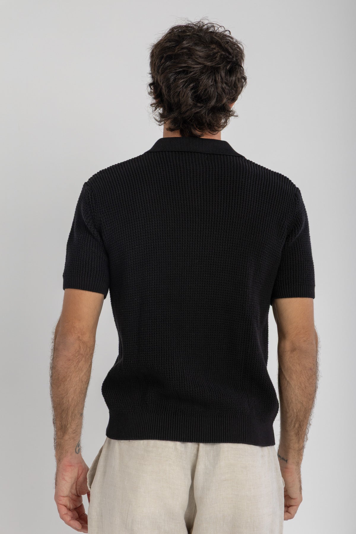 Black Crochet Knit Polo – Kai Collections