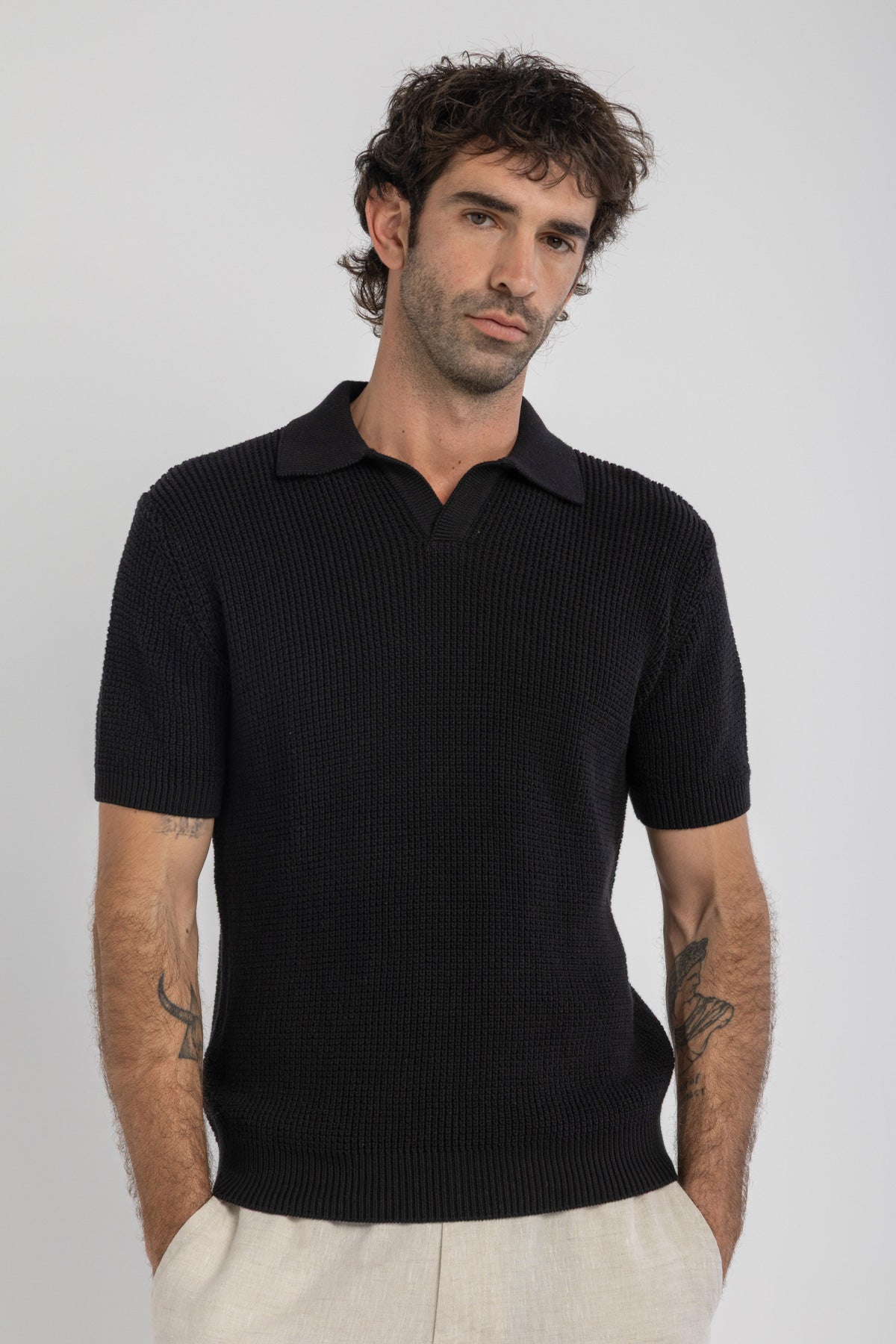 Black Crochet Knit Polo – Kai Collections