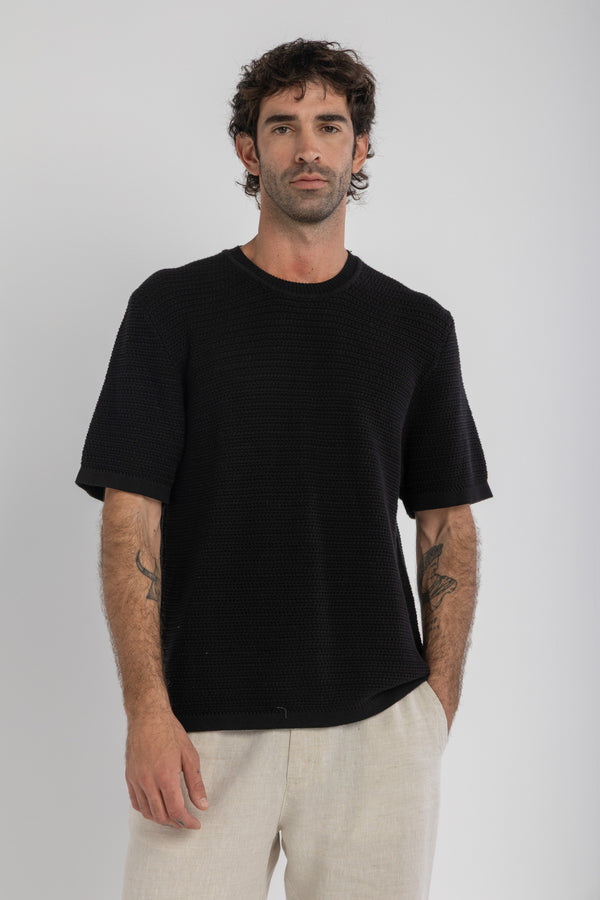 Black Crochet Knit T-Shirt