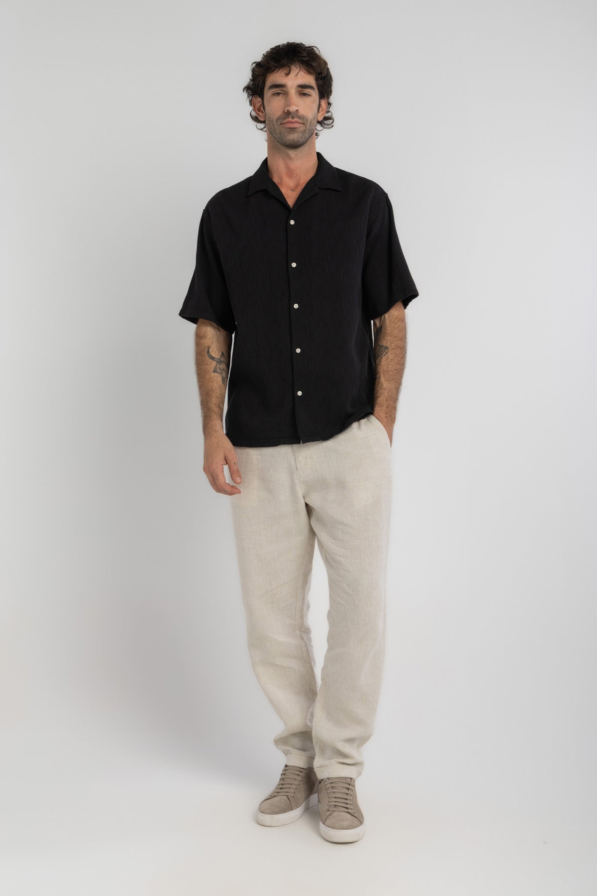 Black Jaquard Cuban Shirt