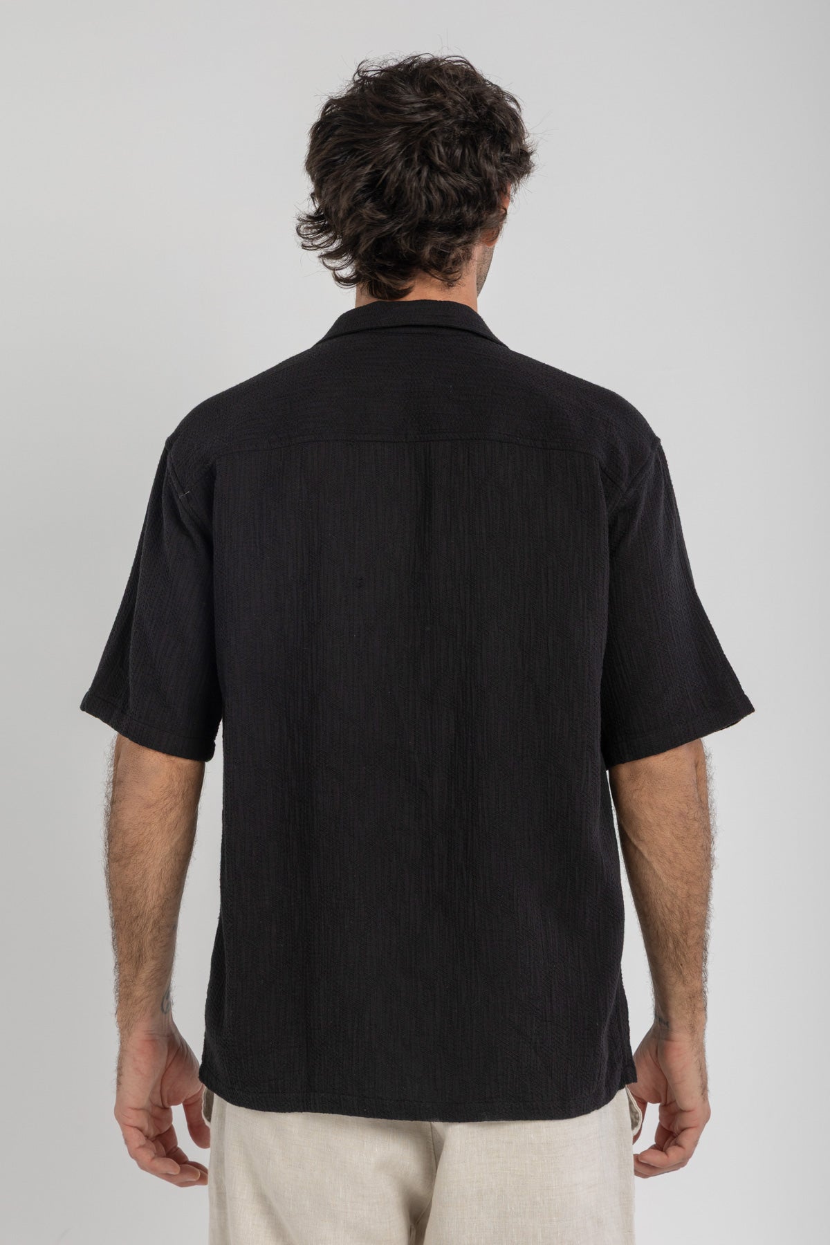 Black Jaquard Cuban Shirt