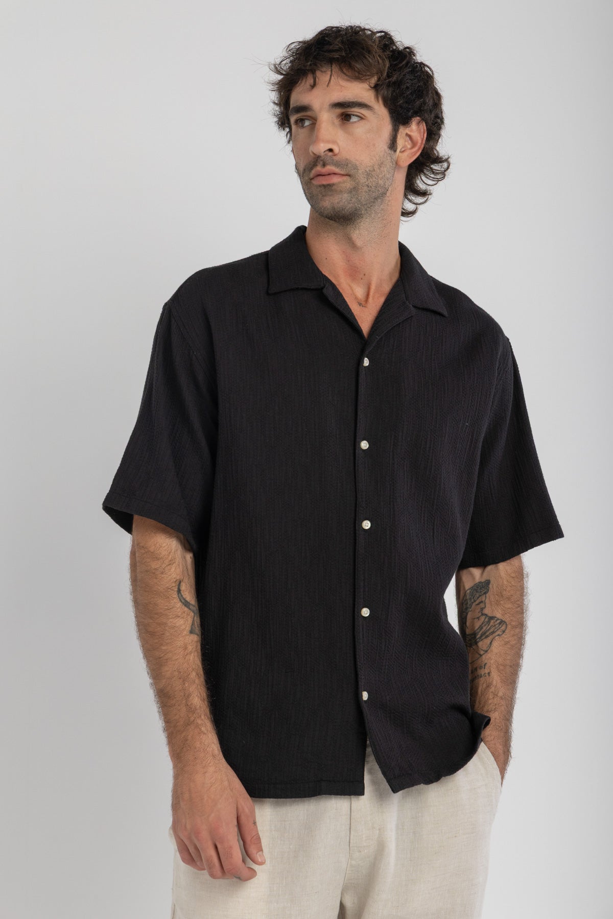 Black Jaquard Cuban Shirt