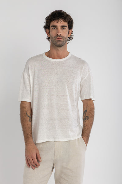 White Pure Linen T-Shirt