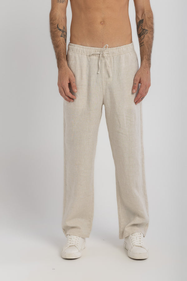 Beige Wide Leg Linen Pants
