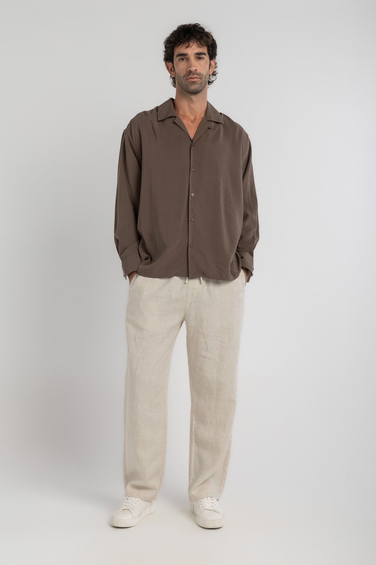 Taupe Tencel Long Sleeve Shirt