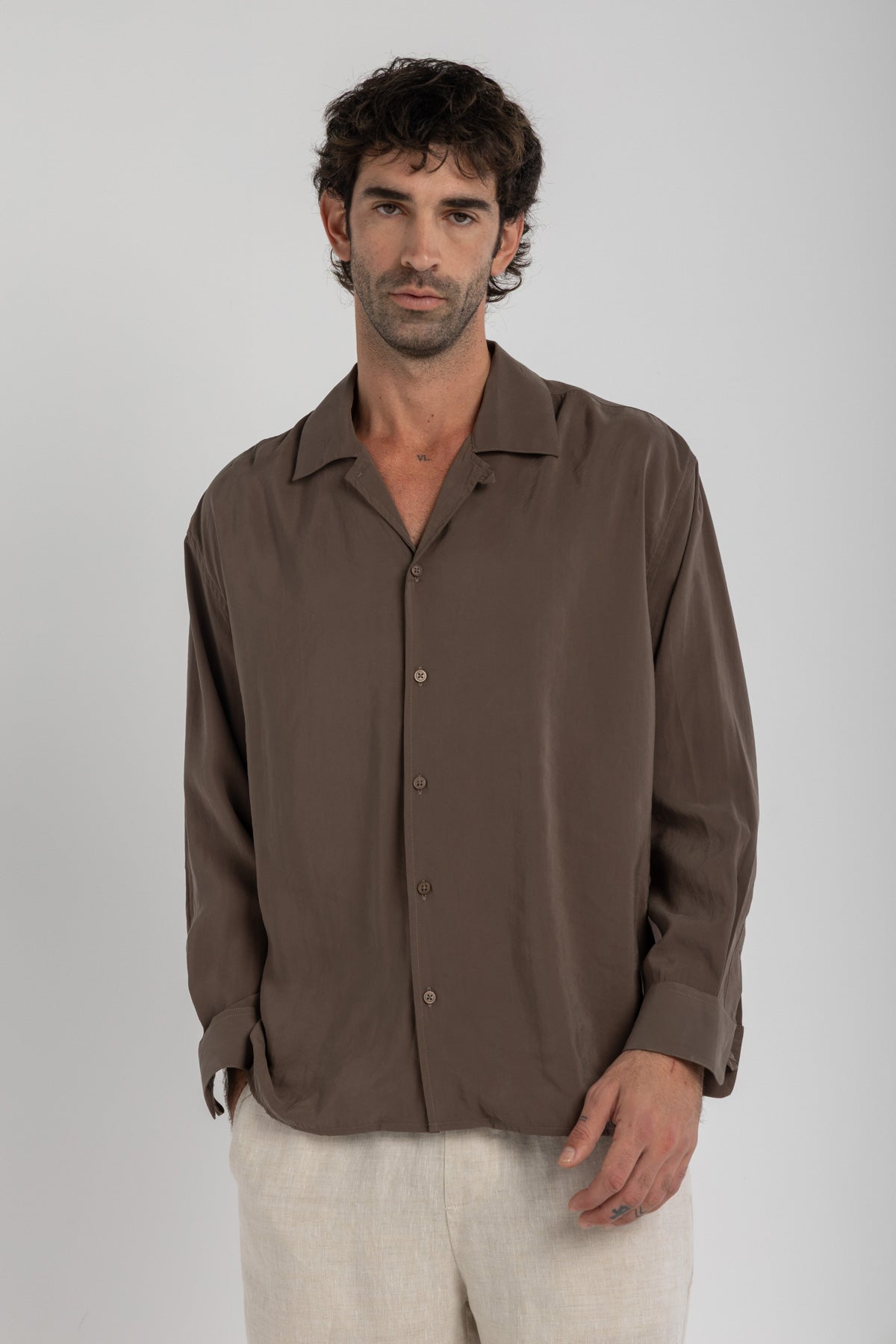 Taupe Tencel Long Sleeve Shirt