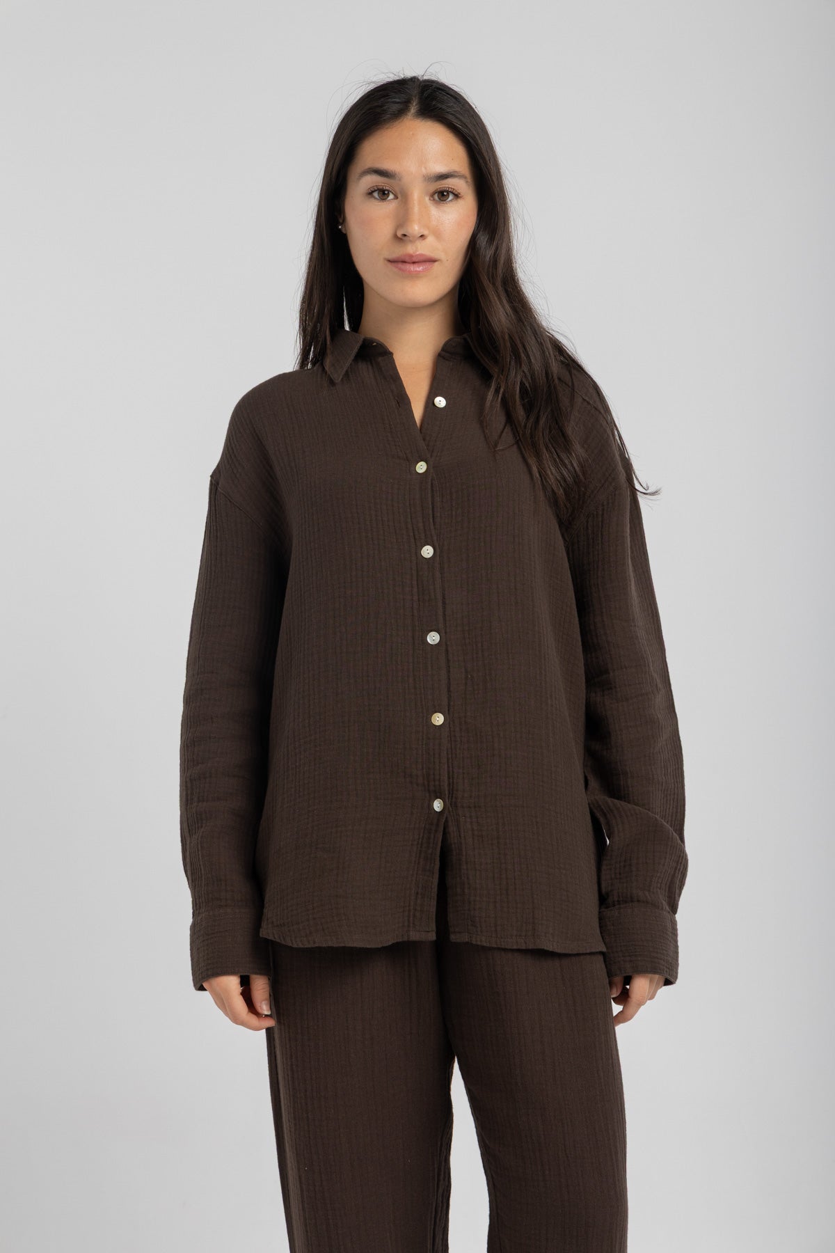 Women's Brown Linen Crinkle Shirt