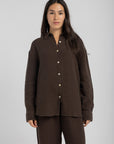 Women's Brown Linen Crinkle Shirt