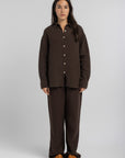 Womens Dark Brown Linen Crinkle Pants