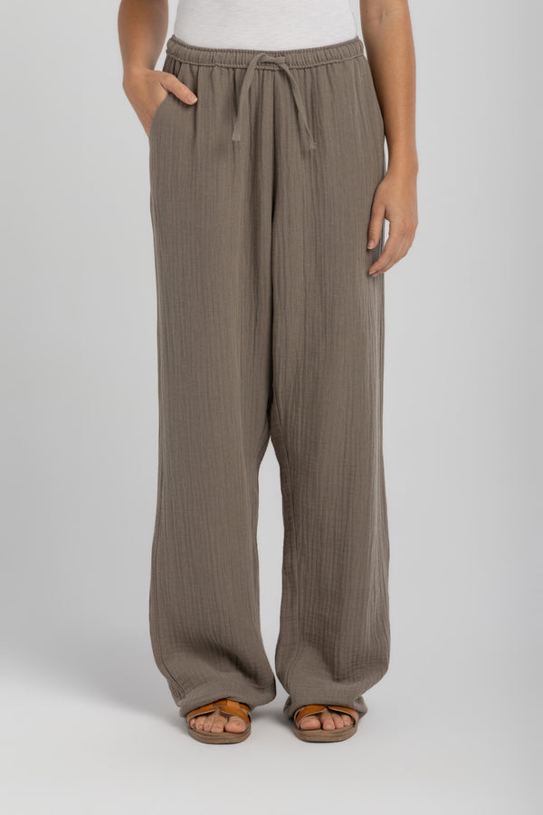 Womens Olive Linen Crinkle Pants