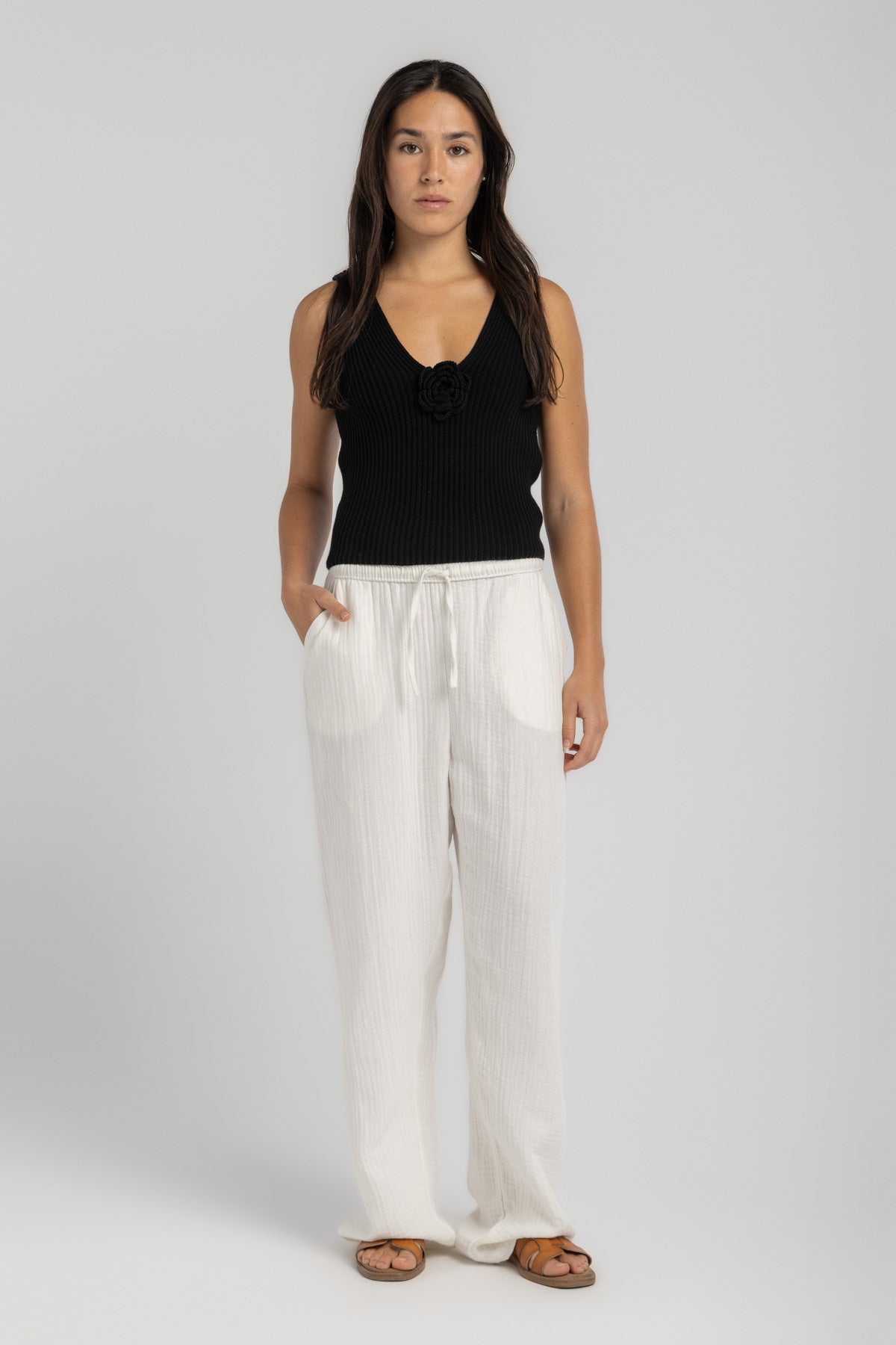 Black Knit Flower Top