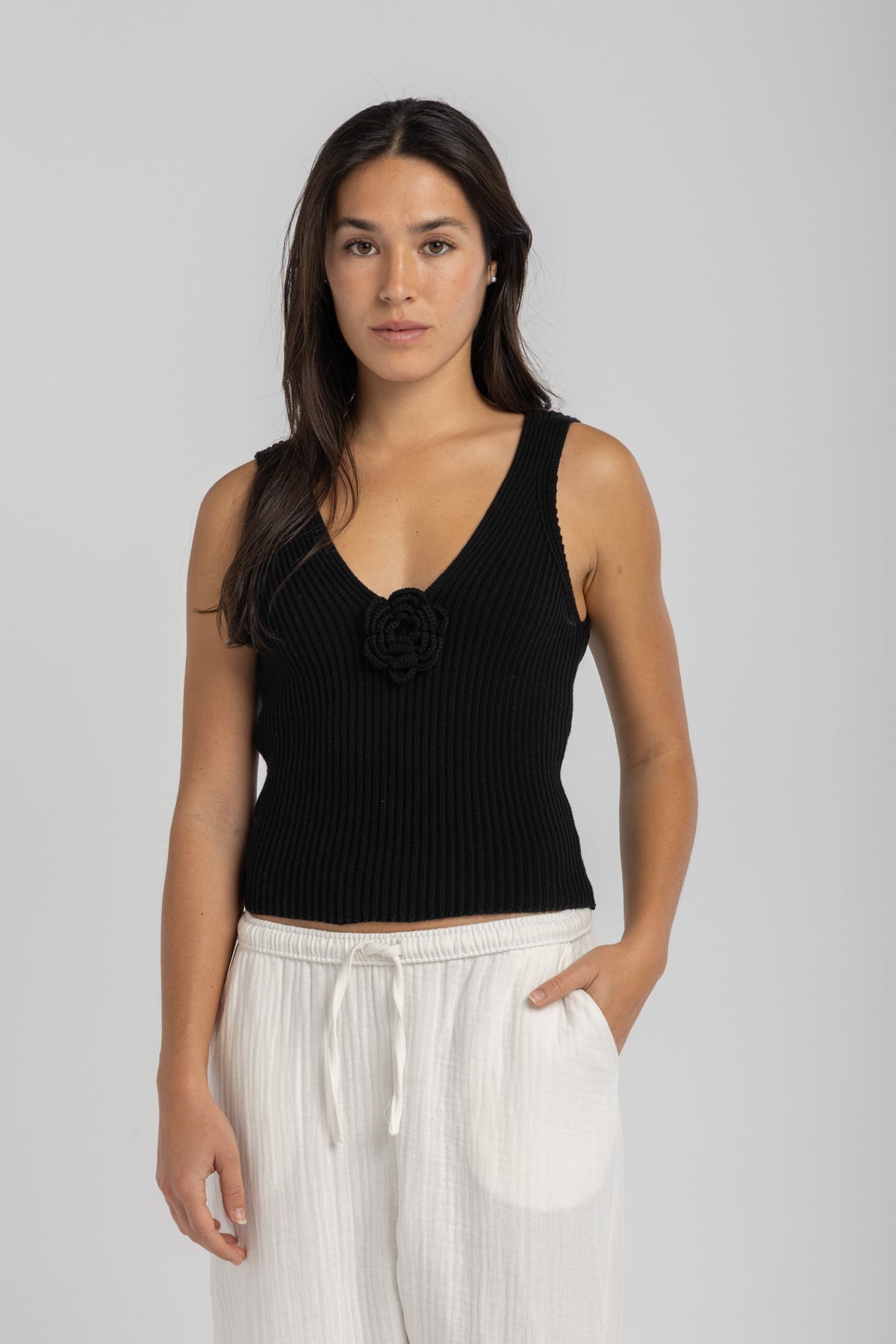 Black Knit Flower Top