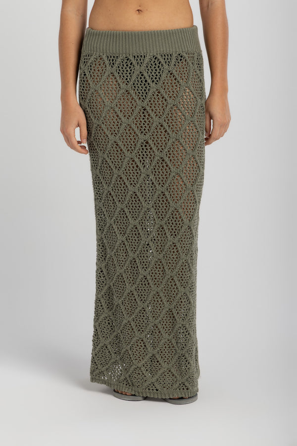 Women's Olive Crochet Skirt