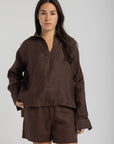 Women's Dark Mocha Linen Shorts